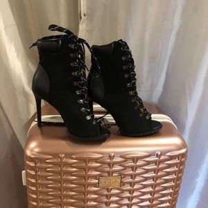 Black open toe lace up bootie